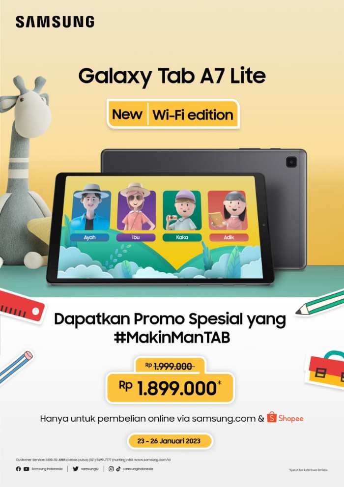 Makin ManTAB Beraktivitas Bersama Anak dengan Tablet Sejutaan Samsung Galaxy Tab A7 Lite Wi-Fi 