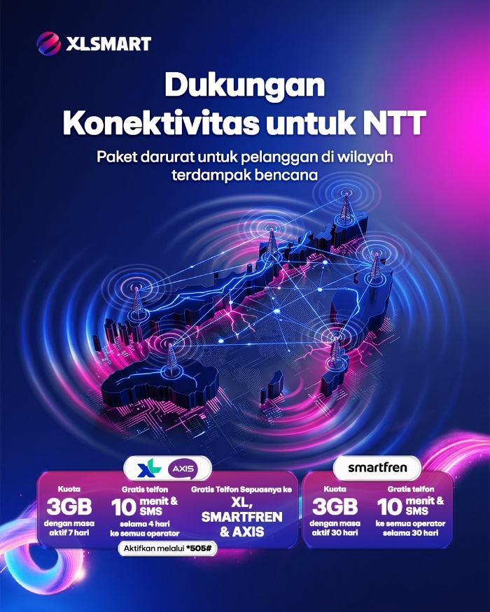 (Foto/ist) Pemulihan jaringan terus menunjukkan perkembangan positif. XLSMART juga memberikan benefit komunikasi bagi pelanggan XL, SMARTFREN, dan AXIS serta menyiapkan bantuan logistik bagi warga terdampak di Nusa Tenggara Timur.